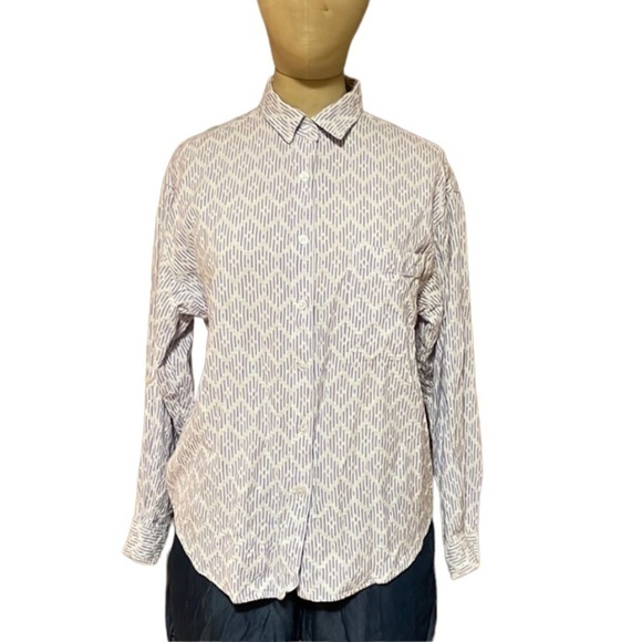 90s Gitano Geometric Button Down Top Small Lilac White Cotton Vintage Casual - Picture 1 of 15